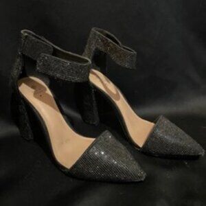 Black Sparkly Chunk Heel Pumps